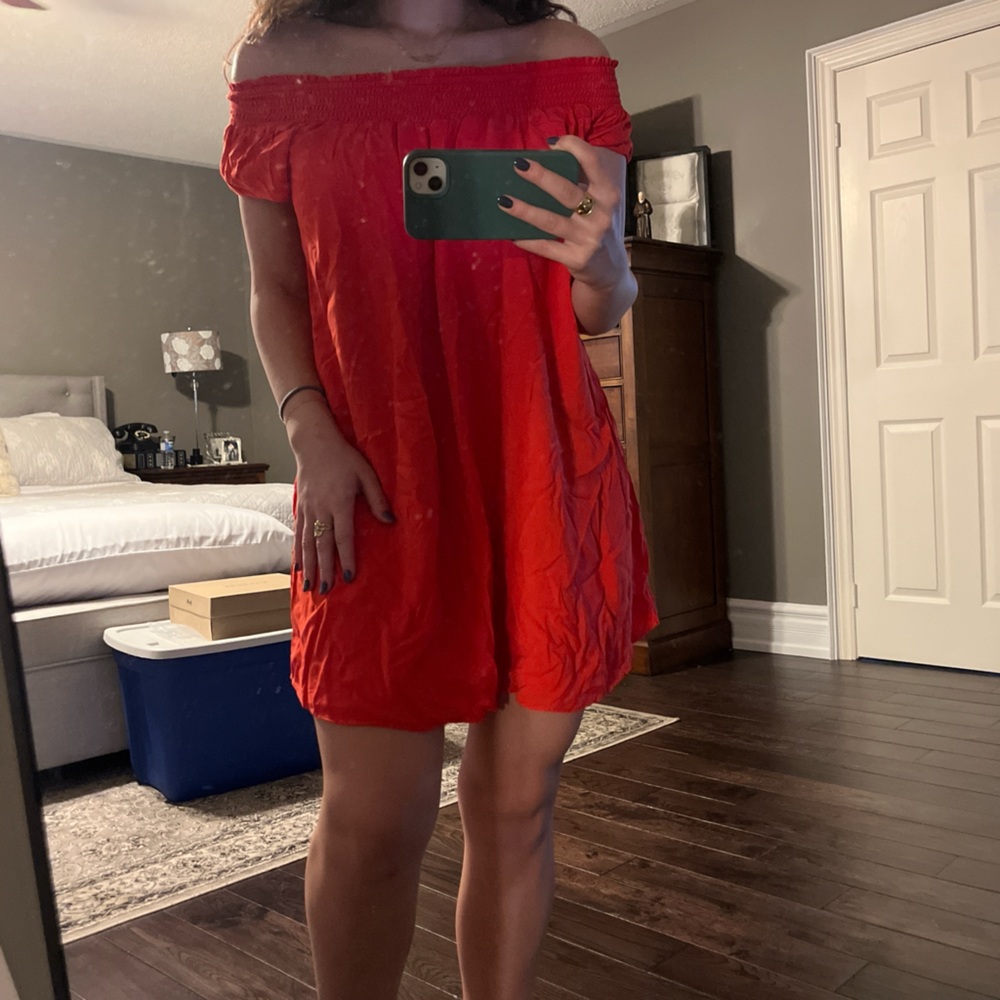 Red Talula flowy off the shoulder dress
